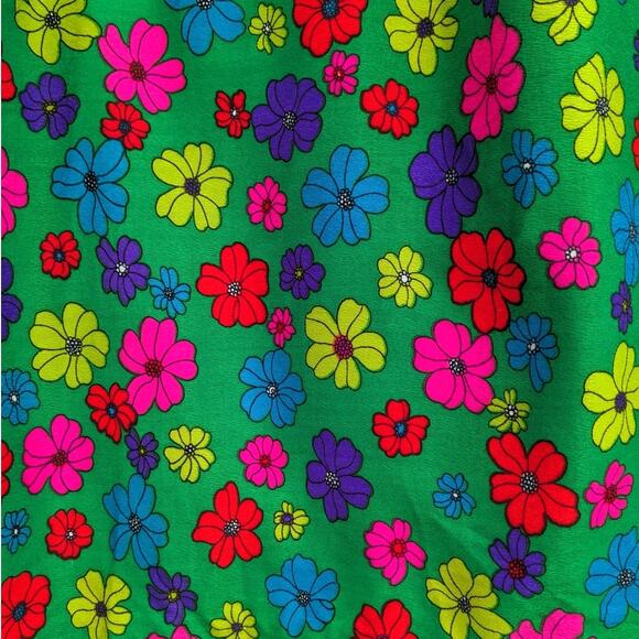 Handmade Dresses & Skirts - Vintage 1970's Neon Bright FLOWER POWER MAXI SKIRT Hawaiian Acrylic Crepe Fabric